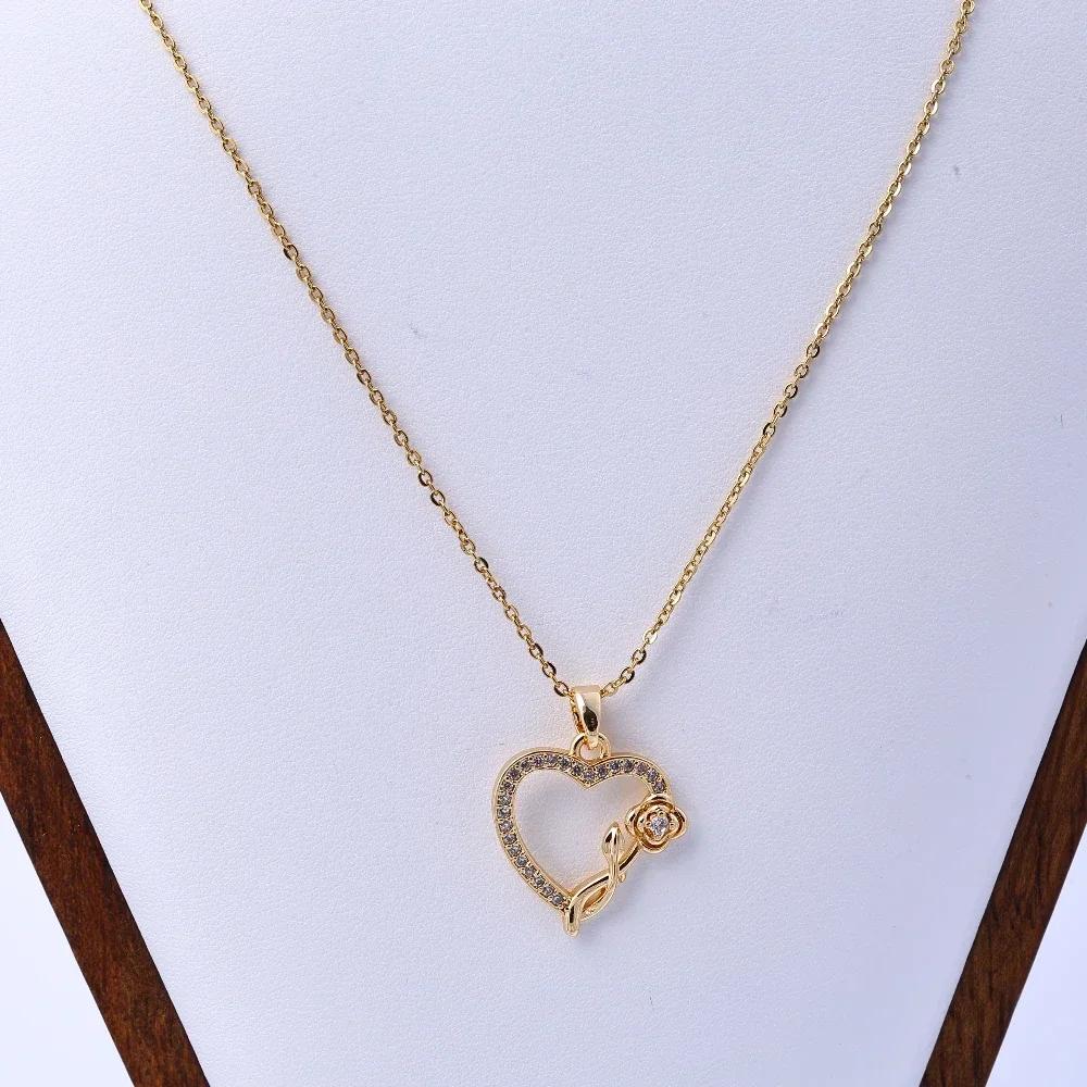 [In furnace Electroplating] European and American Mother's Day Love Rose Titanium Steel Necklace Women's Micro inlaid Zircon Pen