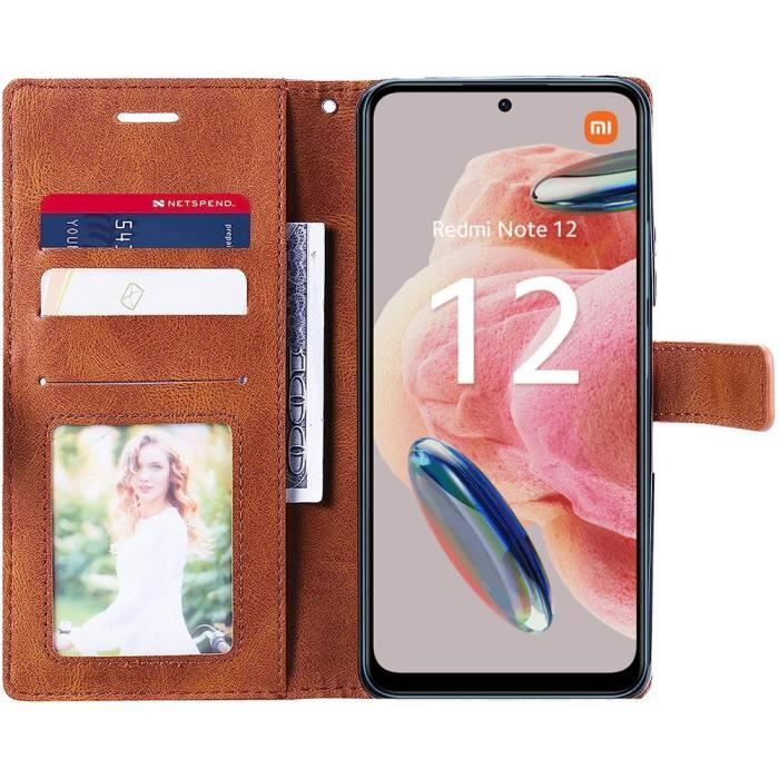 Coque pour Redmi Note 12 5G - Xiaomi - Souple Antichoc - Cuir PU - Marron - Fermoir Magnétique