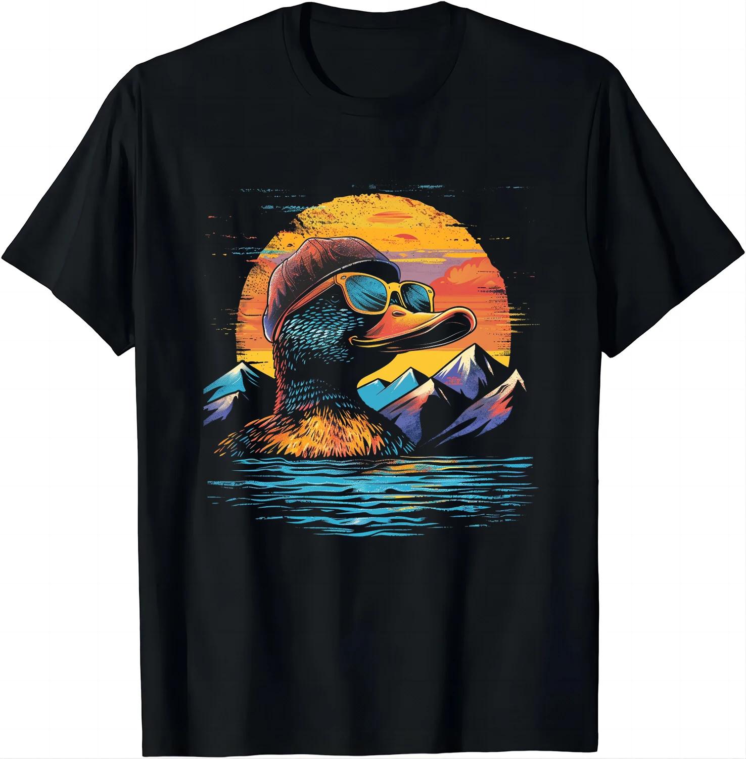 

Funny Duck T-shirt with Sunglasses & Hat Design - Perfect for Casual Wear Shirts Graphic T Shirts Men Clothing Tops Streetwear L