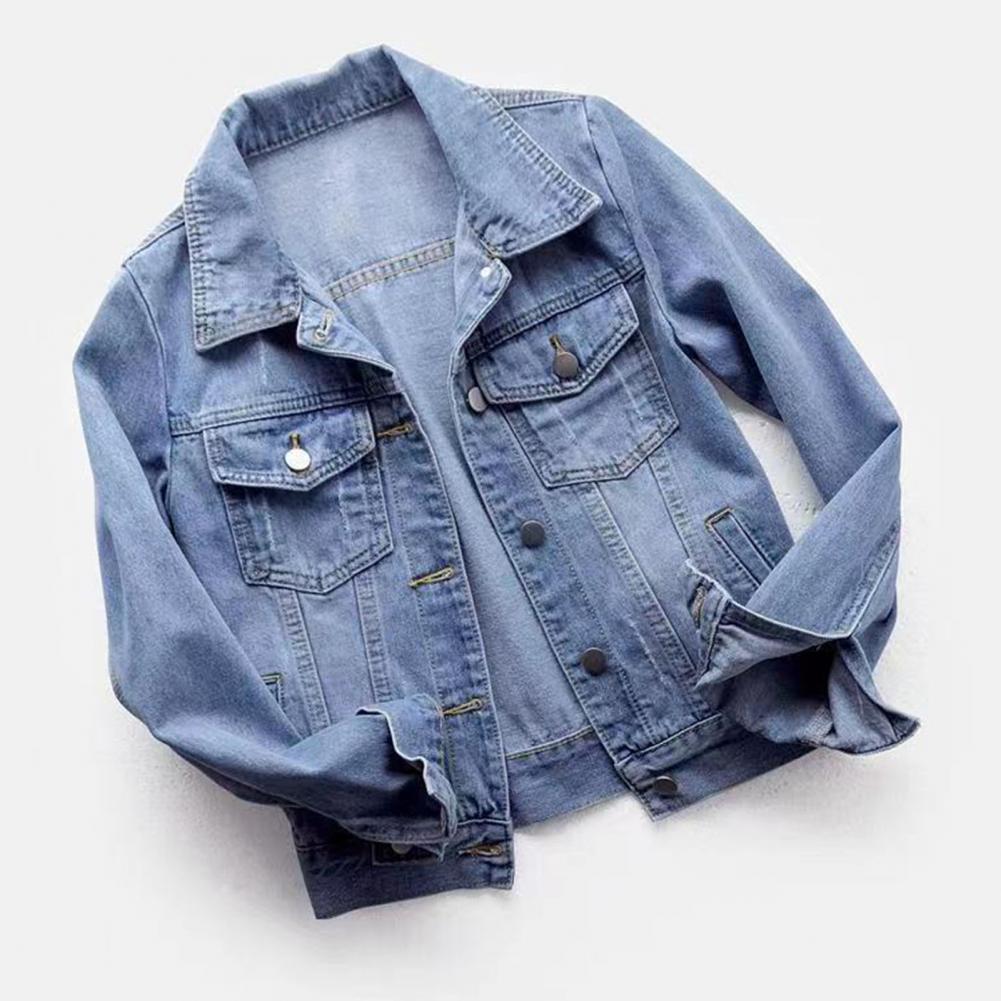 Women Jacket Turn-down Collar Classic Denim Jacket Single-breasted Buttons Chest Pockets Slim Fit Denim Hip Hop Streetwear Coats