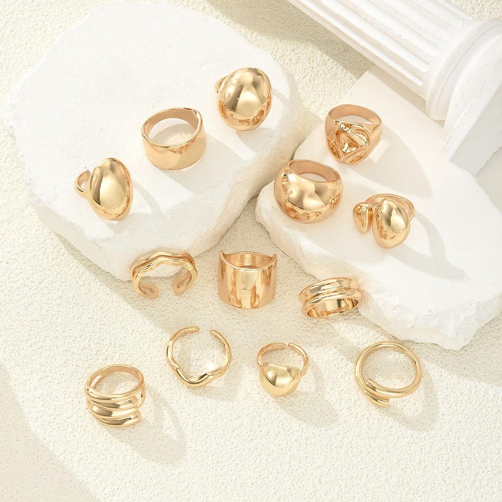 13Pcs/Set Geometric Irregular Smooth Ring Sets for Women Vintage Gold Color Wide Face Adjustable Rings New Fashion Jewelry Gifts