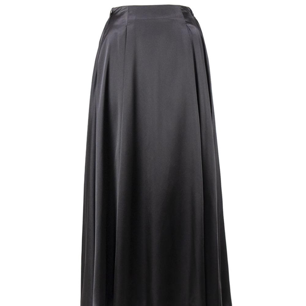 

Юбка-полусолнце, новый летний стиль, элегантная, с высокой талией, атласного цвета, длинная юбка L чёрный