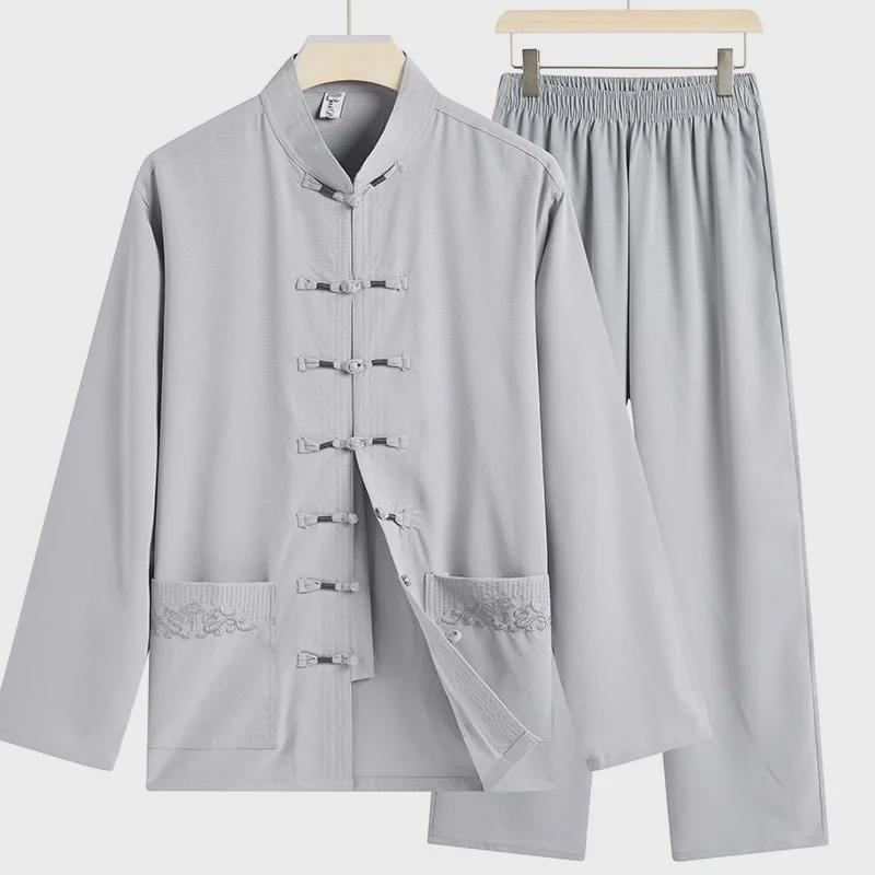 Costum Tang pentru bărbați, culoare uni: Colecția de Toamnă, Mărime Mare, Cu Buzunare, Croială Lejeră pentru Exerciții Matinale și Purtare Zilnică