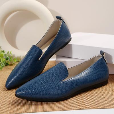 Fashion Women's Shoes PU Leather Loafers Ballet Flats Pointed Toe Barefoot Slip-on Casual Low Heel Fashion Stone Pattern Woman Flat Shoe