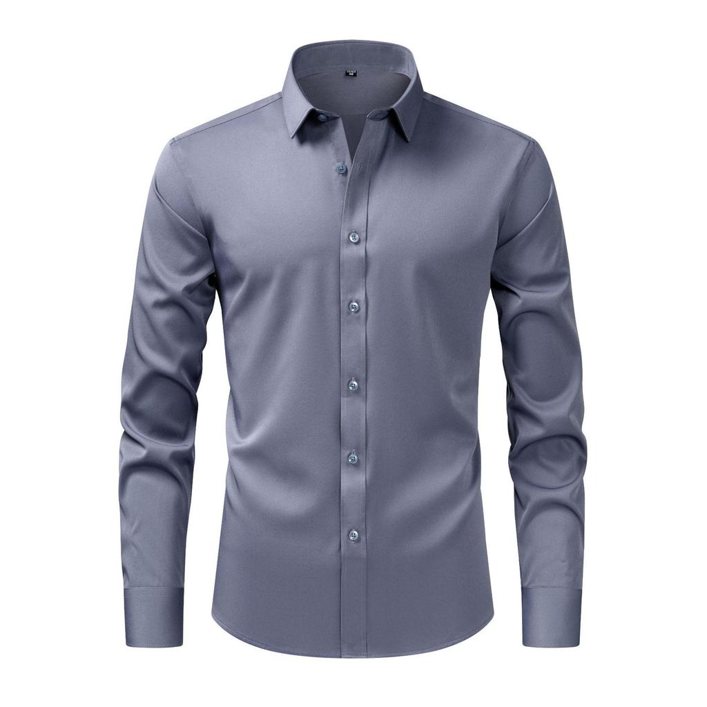 Men's European Style Non-Iron Solid Color Stretch Long Sleeve Business Shirt
