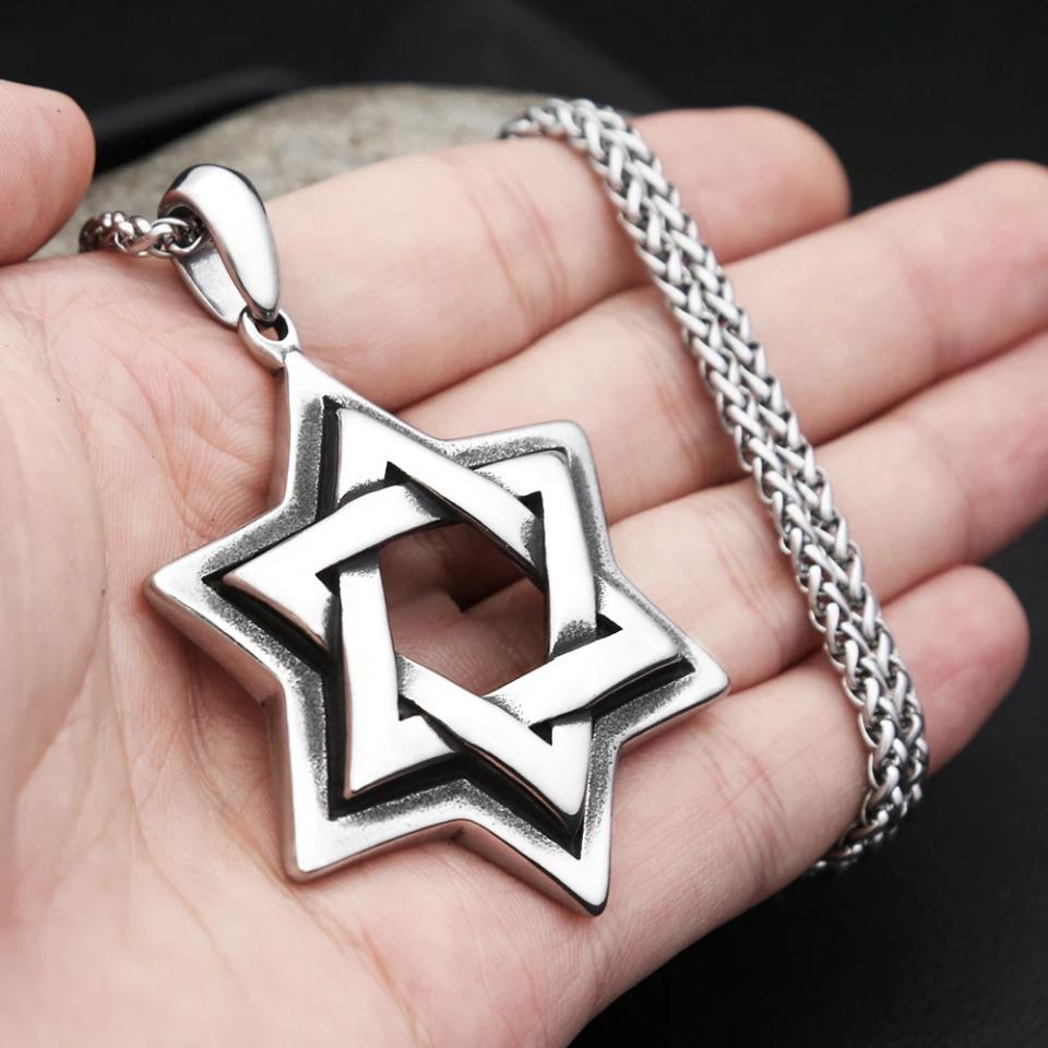 Fashion 316L Stainless Steel Star of David Pendant Necklace for Men Women Punk Biker Six Pointed Star Necklaces Party Jewelry