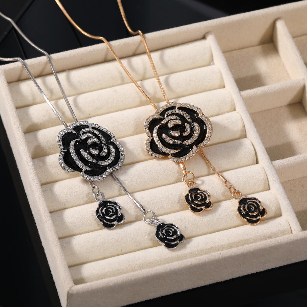 Rose long necklace sweater chain fashion personality clothes accessories direct sales high sense