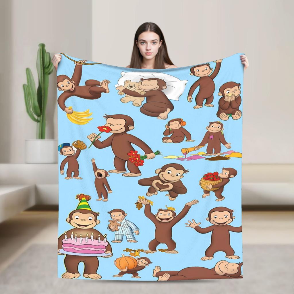 Curious George-s Blanket  Soft Street Trend Plush Throw Blanket For Living Room Travel Flannel Bedspread Bed Cover