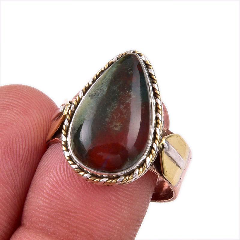 

Natural Bloodstone Gemstone 925 Solid Sterling Silver Two Tone Ring Size 9 V5O33