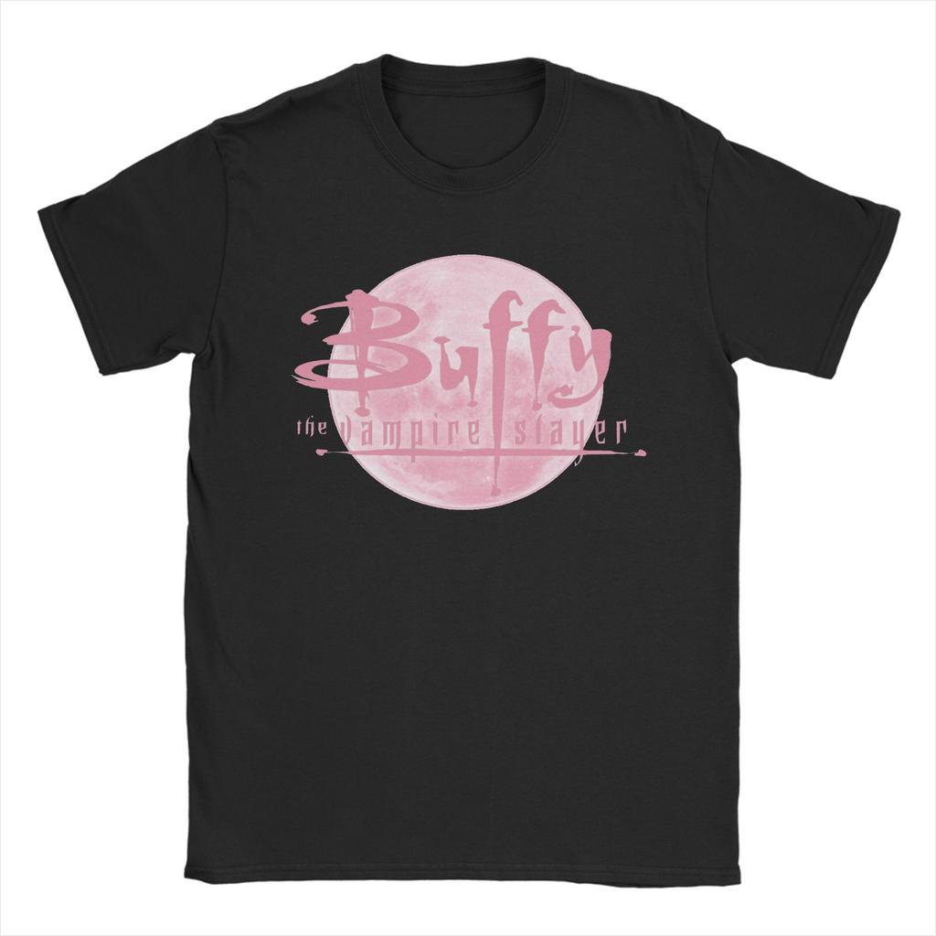 Pink Moon Men's T Shirt Buffys The Vampire Slayers Casual Tee Shirt Short Sleeve Round Neck T-Shirt Cotton Graphic Clothes
