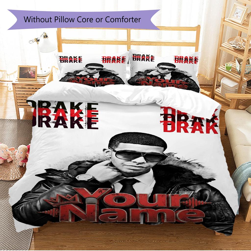 Name Custom Drake Poster Pattern Bedding Set Quilt Cover Pillowcase Home Decor Gift (1 * Duvet Cover + 2 * Pillowcase, Without Core)