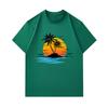 Men's 100% Cotton Crew Neck Short Sleeve T-Shirt, Casual Palm Tree Island Sunset Seagull Print Summer Beach Holiday Comfortable Loose Fit Tee for Dail