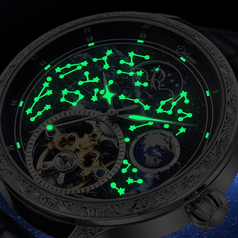 Men's Mechanical Automatic Business Wristwatch Tourbillon Hollow Fashion New Sport Waterproof Luminous Moon Phase Clock