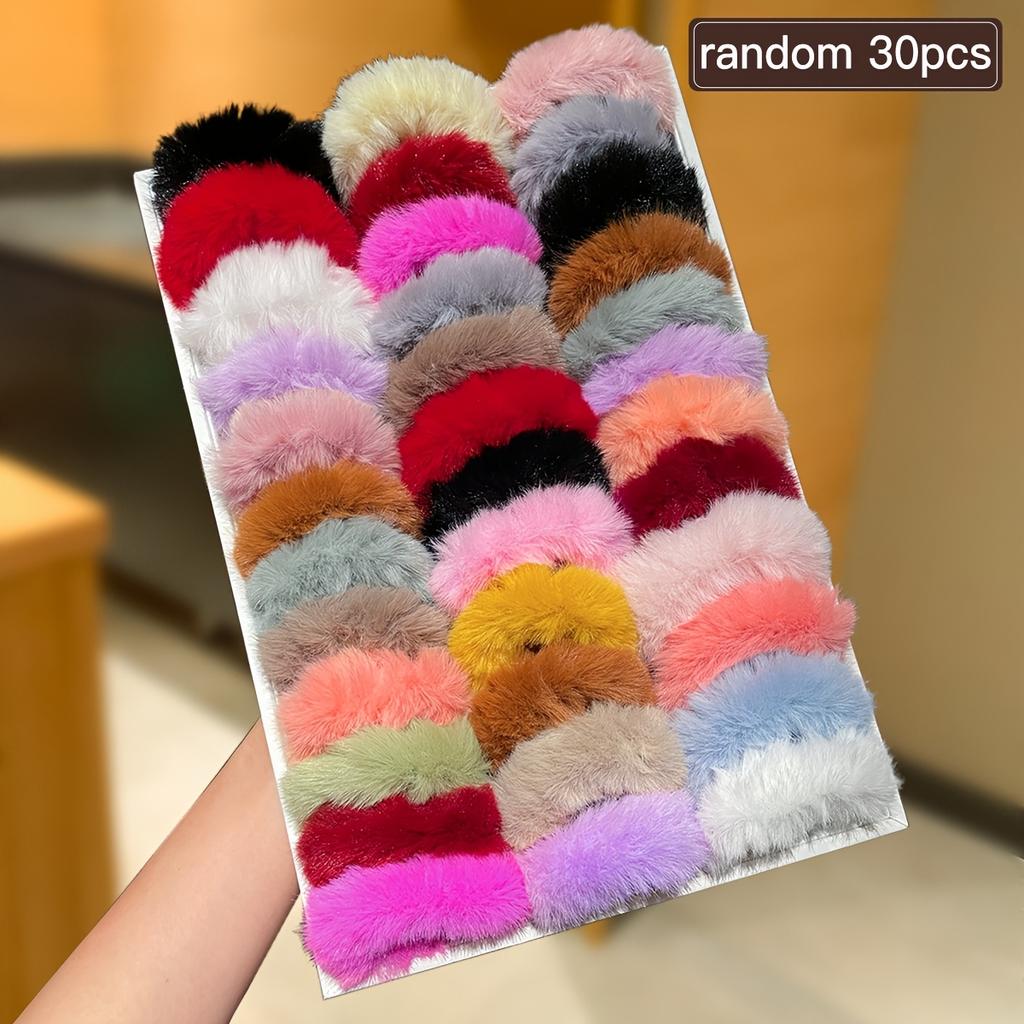 30pcs Set of Colorful, Youthful, Simple, and Lazy-Style Plush Hair Ties, Perfect for Pairing with Sweaters and Daily Commutes in Autumn and Winter
