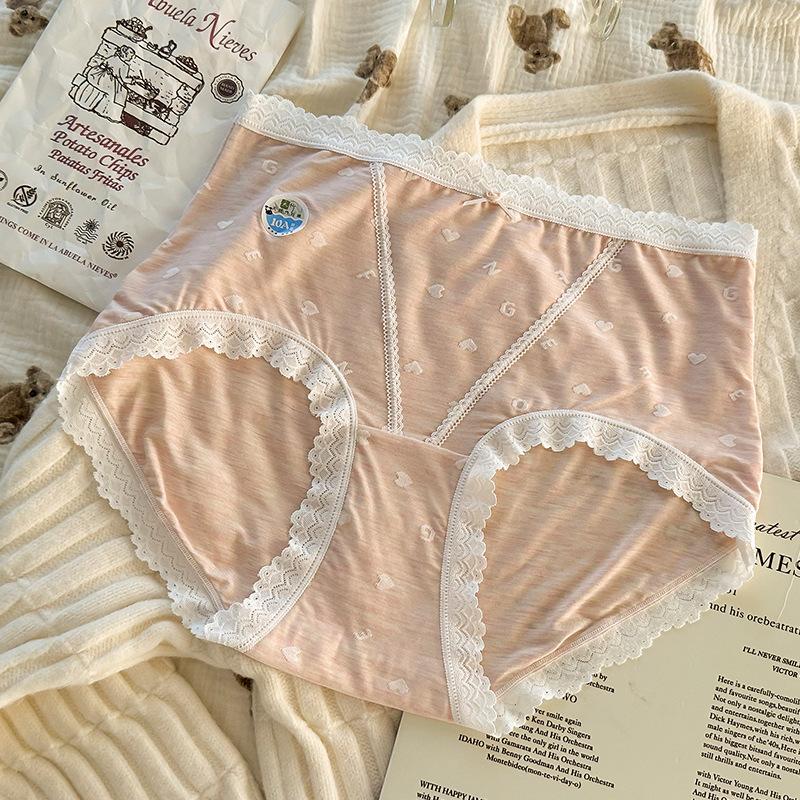 Plus Size Women's Lace Edge Comfortable Bag with Breathable Hips Without Trace Mid High Waist Cotton Crotch Panties