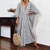 Women's Fashionable Loose Casual V-neck Striped Long Resort Dress