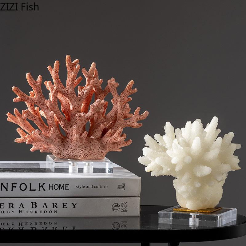 Creative Simulated Coral Resin Crafts Transparent Base Coral Statue Desk Decoration Ornaments Modern Home Decor Furnishings