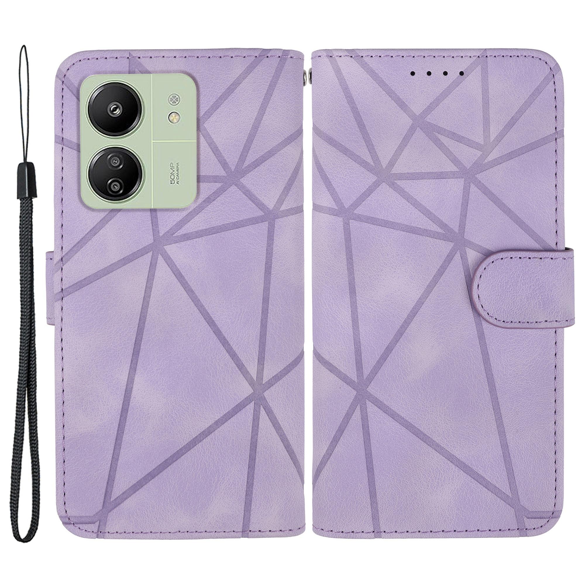 

For Xiaomi Redmi 13C 4G/13C 5G/Poco C65 4G Case Leather Line Pattern Flip Phone Cover Purple