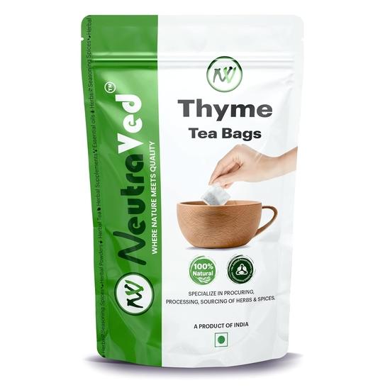 NeutraVed Premium Thyme Leaves - 40 Tea Bags | Thyme Tea Bags In Reusable Zipper Pouch | Fresh, Dust-Free with Distinctive Taste and Aroma | Pack of 1
