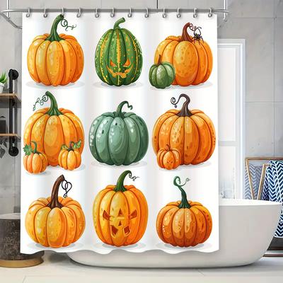 Hand-Painted Halloween Decorations3D Pumpkin Print Shower Curtain Set for Home Bathroom Decoration