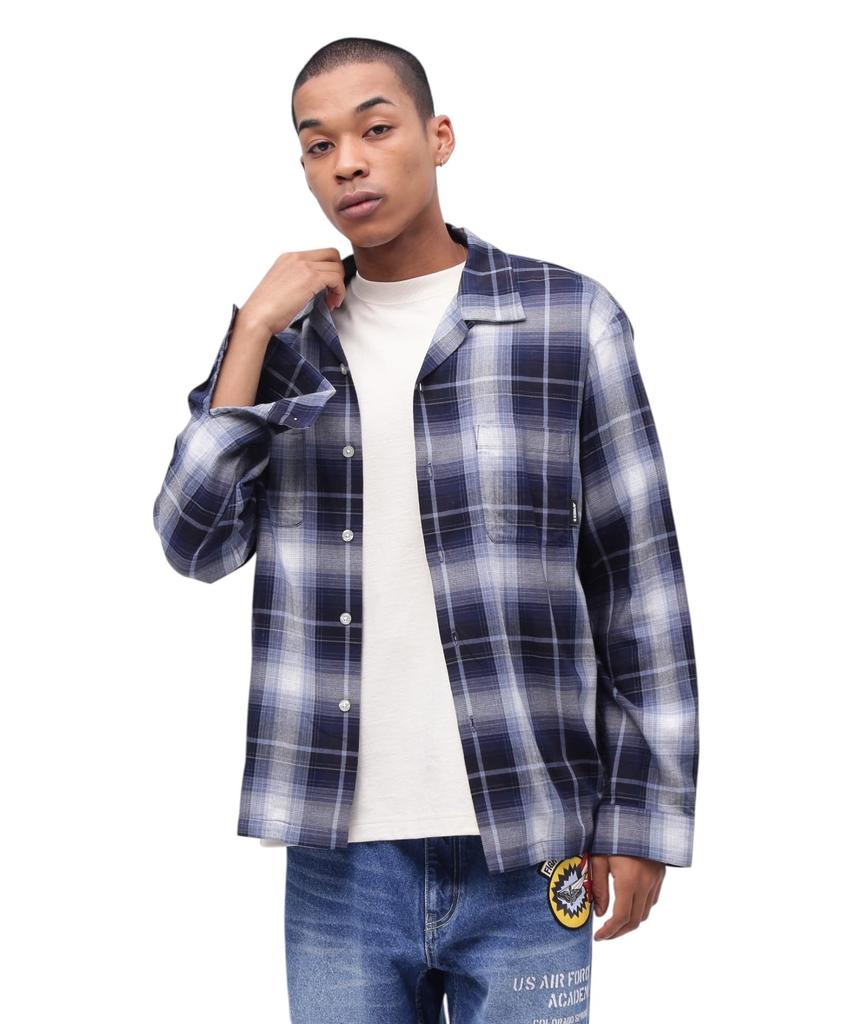 Avirex OMBRE CHECK SHIRT NYC Long Sleeve Ombre Check New York Size L Shirt, City, Men's, (110), Blue, 783-5120007