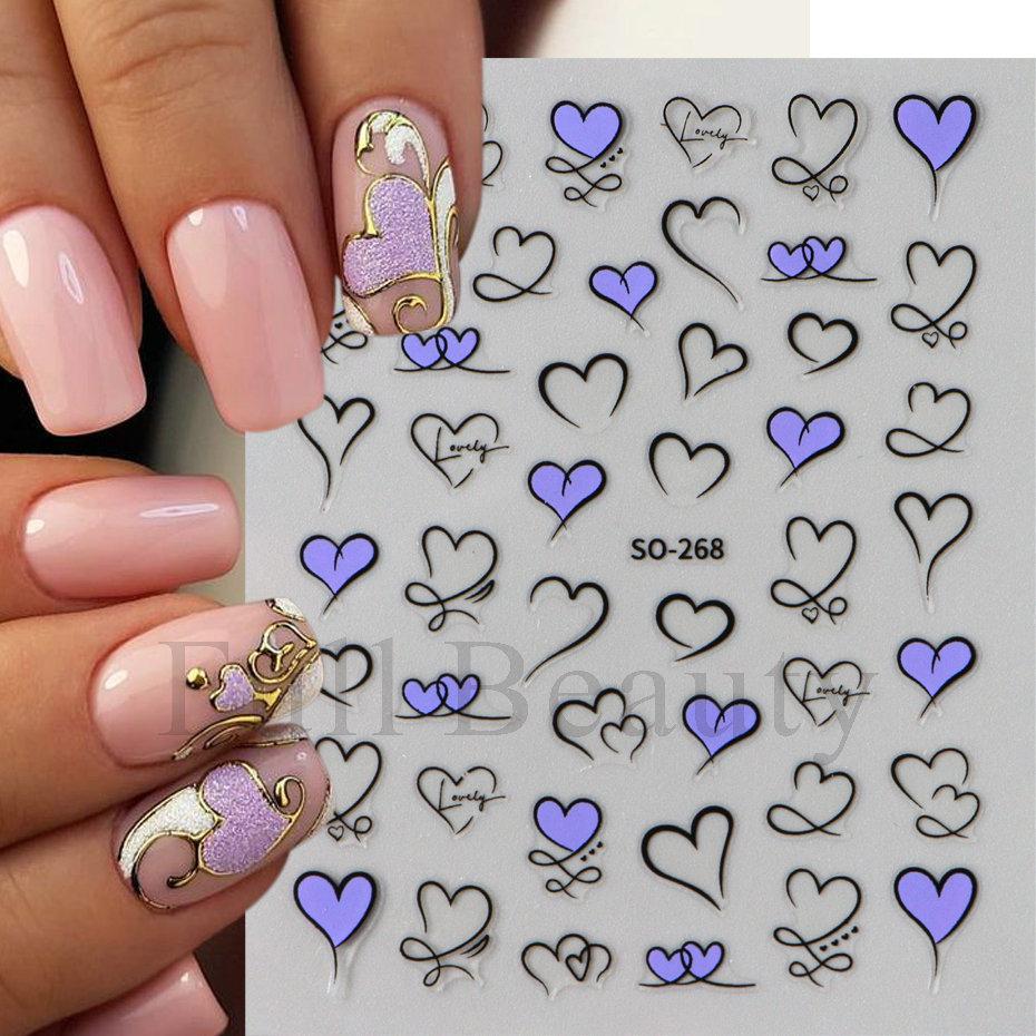 Nail Art Stickers Ins Romantic French Irregular Love Bronzing Hollow Love Adhesive Nail Stickers