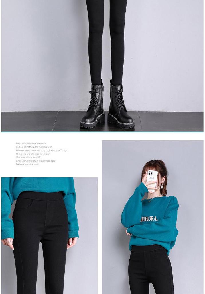 Tall Women's Stretchy Black Pencil Leggings with Plus Velvet for Spring/Autumn/Winter