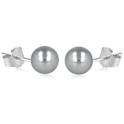 [Q7029] - 'Perla' Silber Ohrringe, grau (rhodiniert) - 6 mm