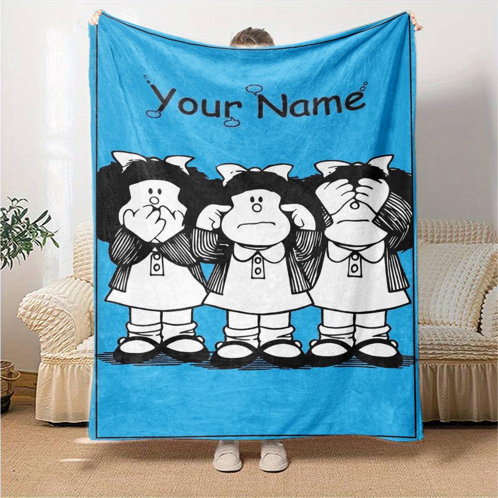 Name Custom Mafalda Print Flannel Blanket High Quality Warm Comfortable Cover for All Seasons Perfect for Gifts Home Decor