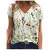 Summer V-neck Flower Pattern 3D Printed Top Fashionable Casual Short Sleeved Women's T-shirts