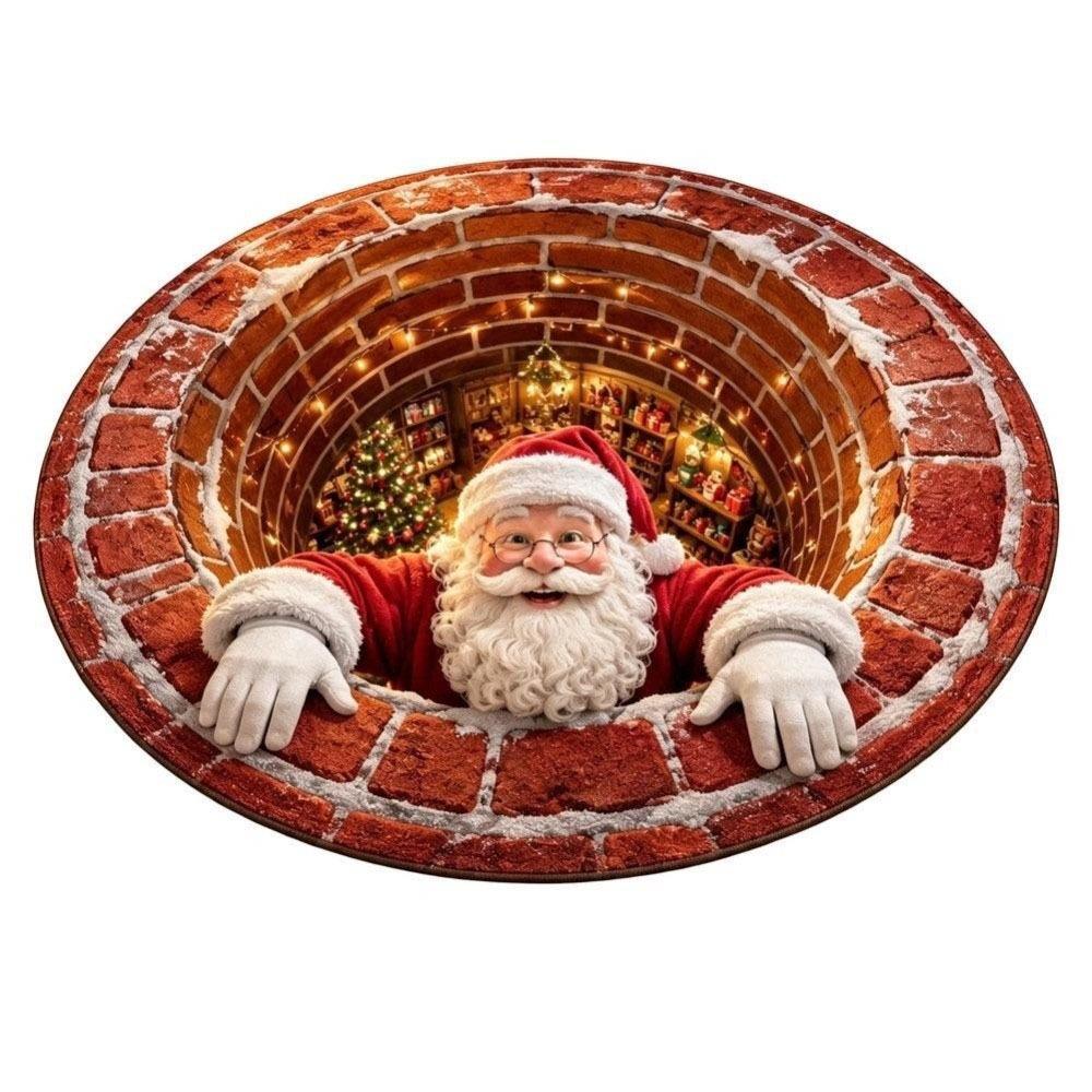 2D Flat Printed 3D Illusion Rug Non-Slip Christmas Doormat Cartoon Cute Xmas Home Decor Outdoor