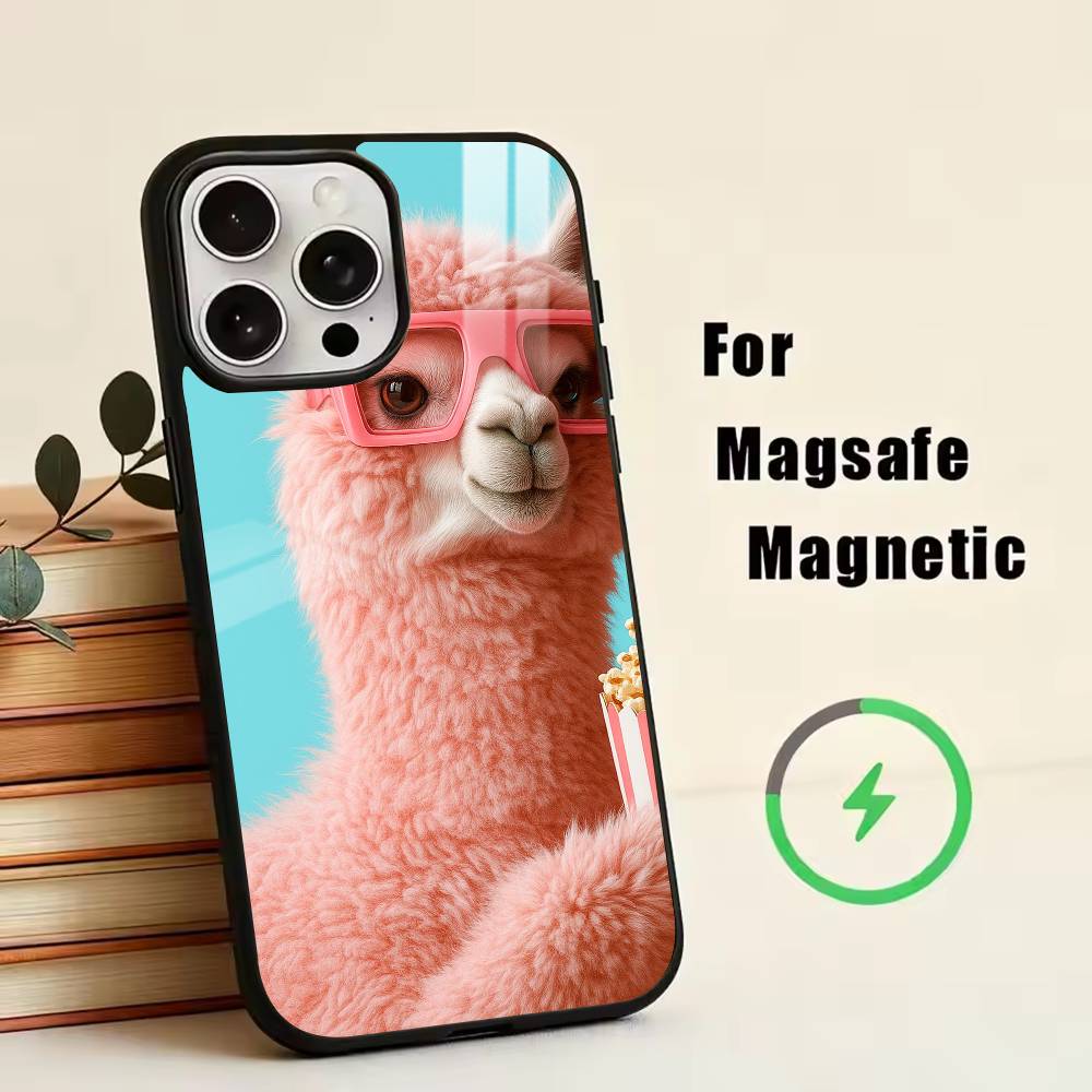 D-Cute Alpaca Phone Case For iPhone17,16,15,14,13,12,11 Plus,Pro Magnetic For Magsafe Wireless Charging