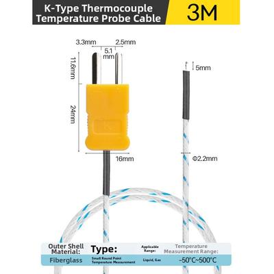 0.5/1/3/5/10/15/25M Long Wire Temperature Test TM-902C -50~500° K-type TP-01 Thermo Sensor Probe TES-1310