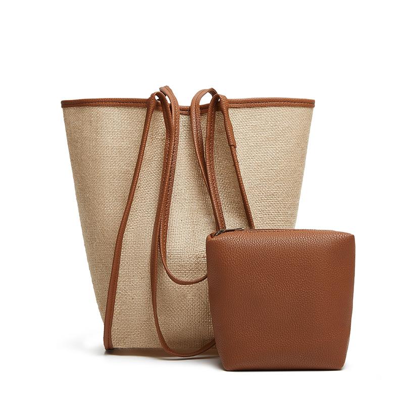 

Bag women s new summer simple bucket bag beach bag fashionable shoulder large capacity tote contrasting color bag