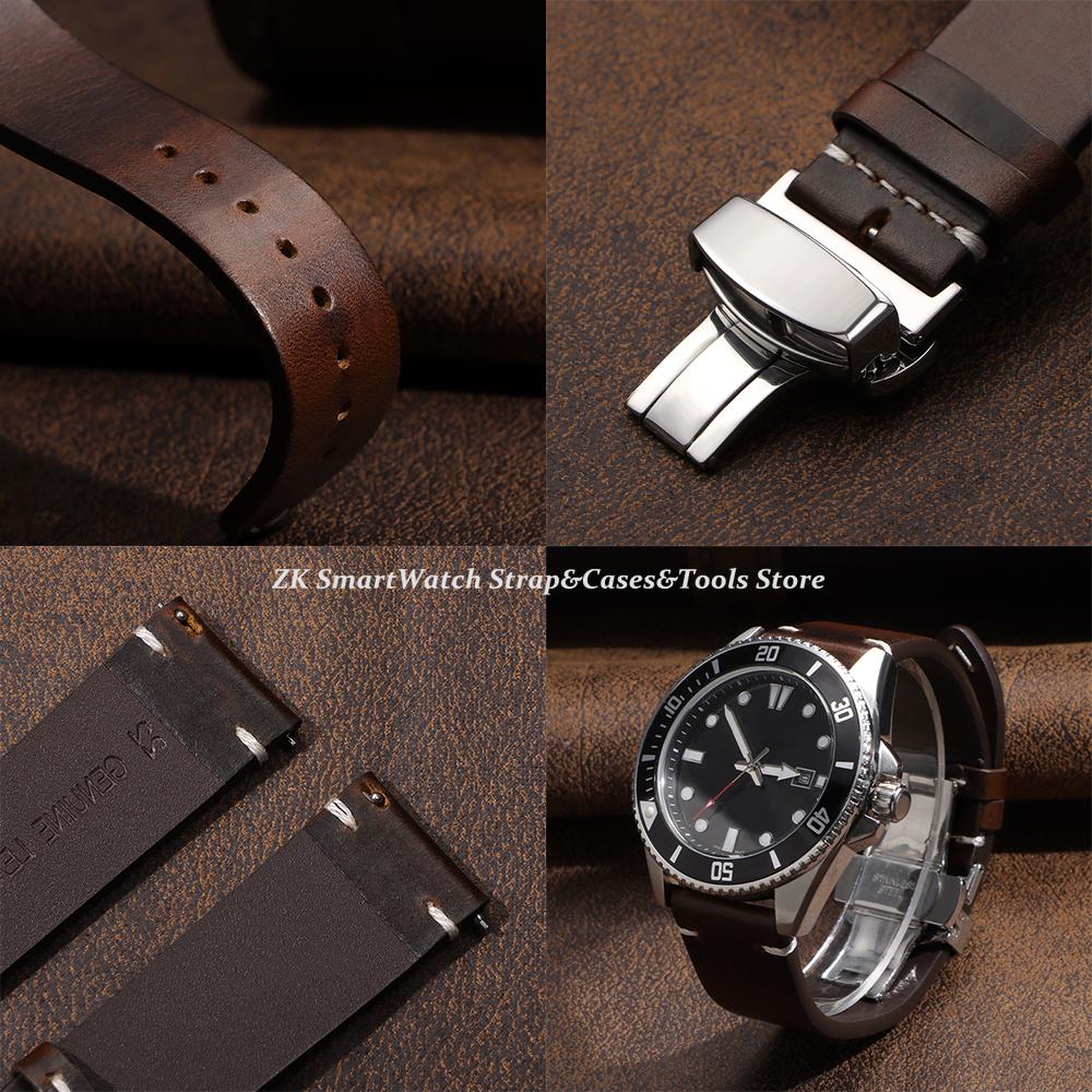 Premium Cowhide Watch Band Butterfly Buckle Stitching Calfskin Strap for Omega Wristband 18/19/20/21/22/24mm Bracelet for Seiko