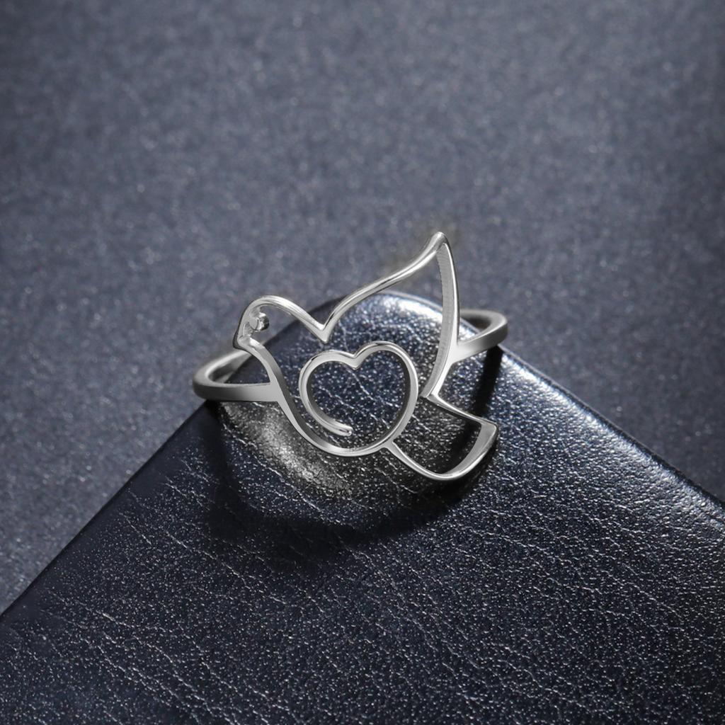 Heart Dove Bird Ring Stainless Steel Gold Finger Rings Women Cute Animal Jewelry Birthday Gift