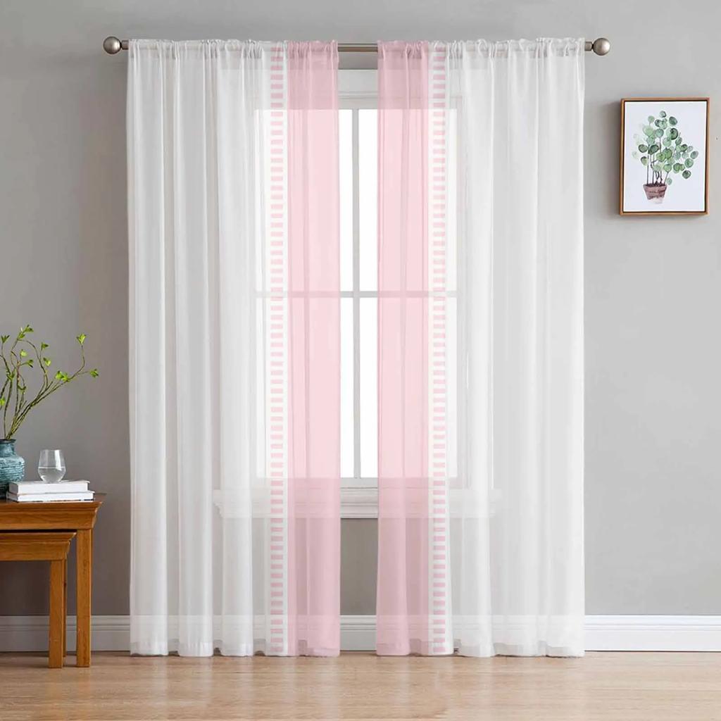 Navy Blue White Stripes Tulle Curtains For Living Room Bedroom Kitchen Decoration Chiffon Window Treatments Voile Sheer Curtain