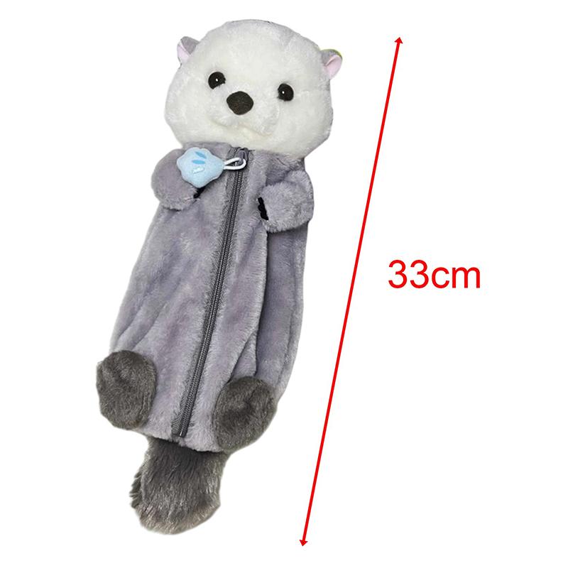 Kawaii Sea Otter Pencil Case Plush Sea Otter Doll Pencil Bag Pouch Make Up Bag Stuffed Animal Fluffy Stationerys Bag