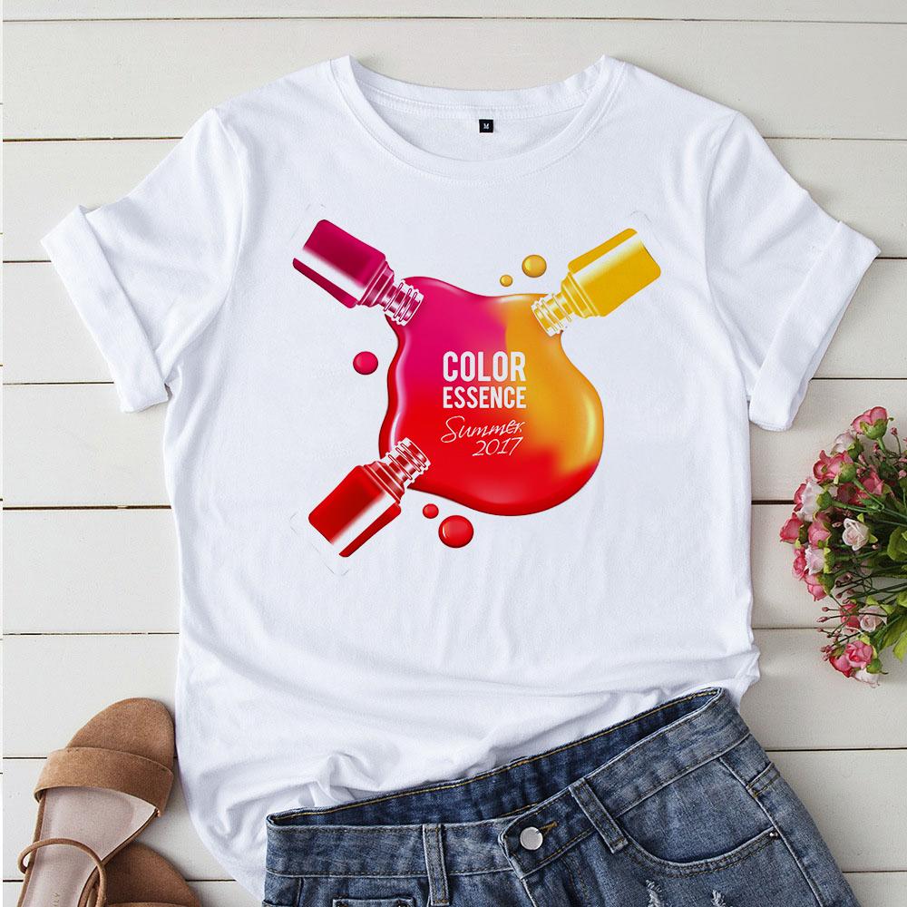 

Korean Style Cute Love Nail Polish White Tshirts Femme T Shirts 90S Graphic Tshirt Camiseta Mujer Cute Casual Girl Tee S білий