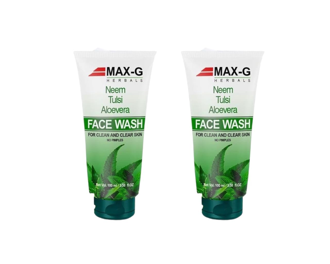 MAX-G Neem Face Wash with Tulsi & Aloe Vera | Anti-Pimple Natural Face Cleanser for Clear Skin | Gentle Face Wash for Men & Women | Pack of 2