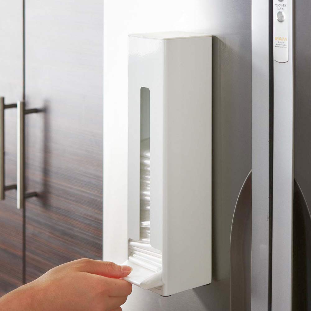 Yamazaki Magnetic Freestanding Plastic Bag Storage Tower, White, Approx. W8 x D8 x H32.5cm (Tower 7839)