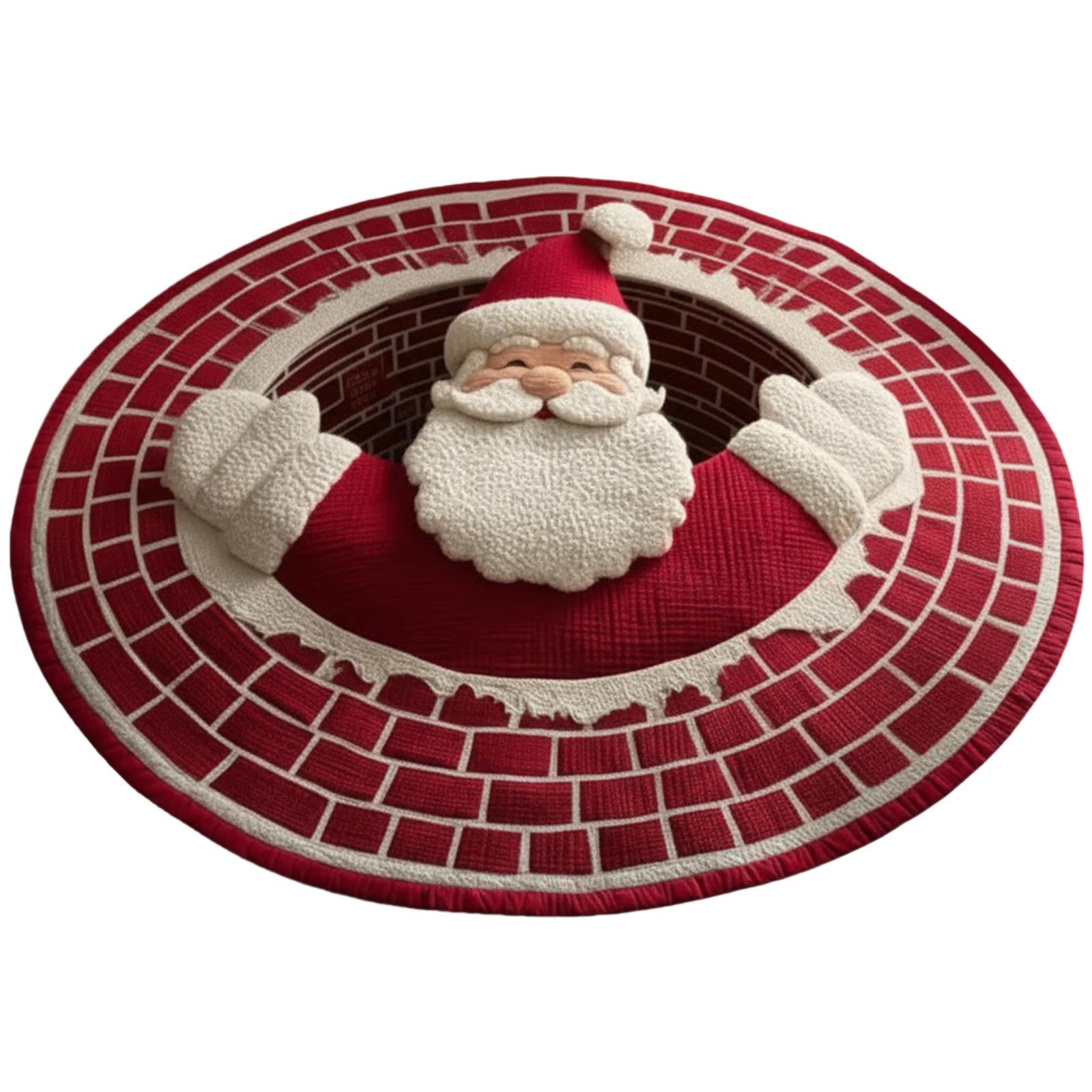 

40cm Christmas 3D Rug Cute Xmas Optical Illusion Doormat Skeleton Round Floor Mat for Living Room Bedroom Holiday Decorations