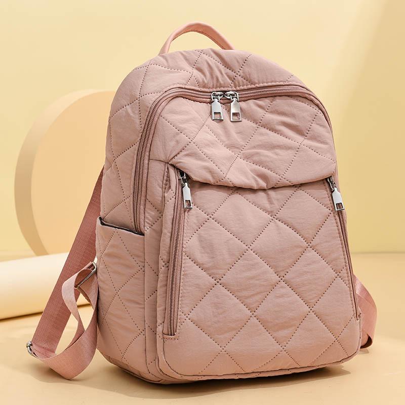 

Unisex Diamond Stitch Cotton Padded Backpack - College Student Bookbag & Laptop Carrier 25*13*32 рожевий