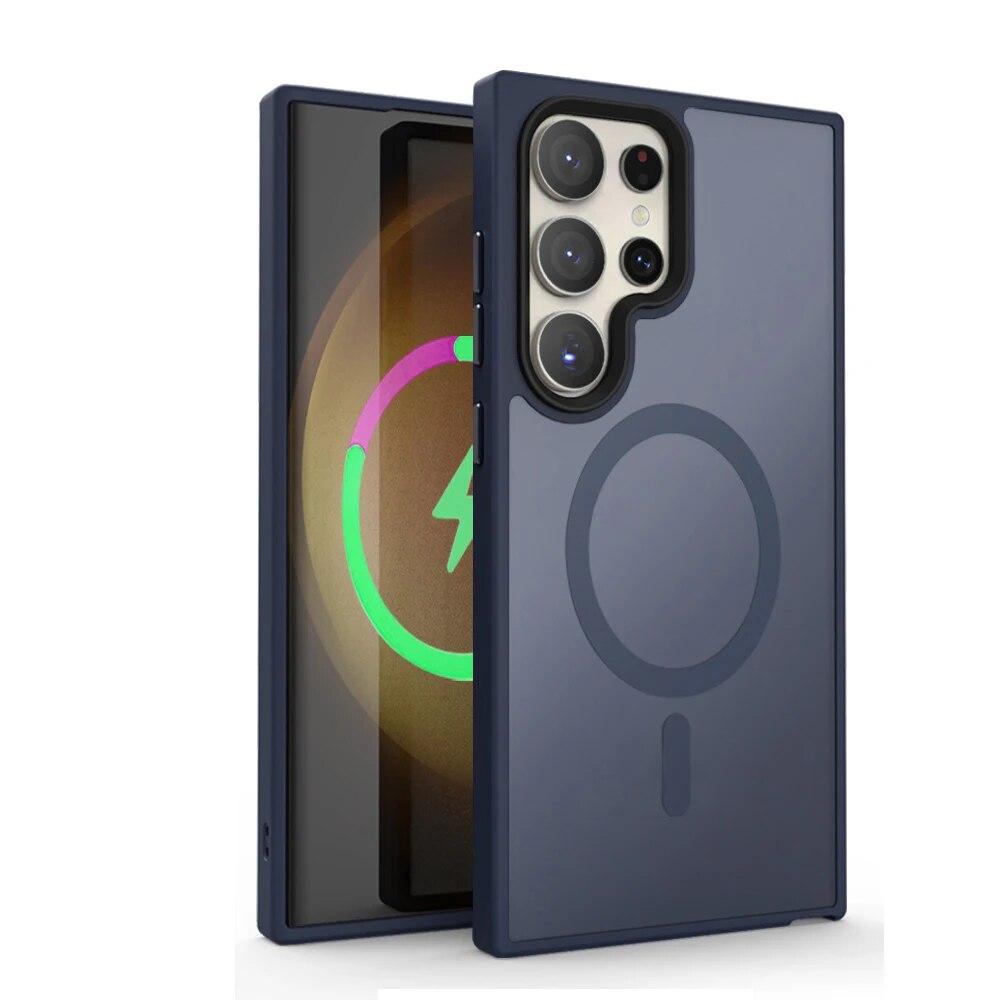 New Matte Phone Case For Samsung Galaxy S24 Ultra S23 S22 Plus S20 S21 FE Translucent Magsafe Magnetic Wireless Charge Cover