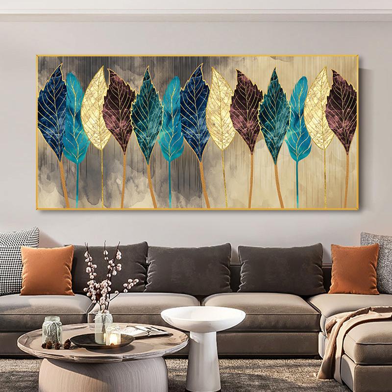 

Абстрактные Золотые Перья Холст Картина Настенная Живопись Золотые Листья Плакаты и Принты для Гостиной Офис Настенный Декор Без Рамки 70x140cm No Framed