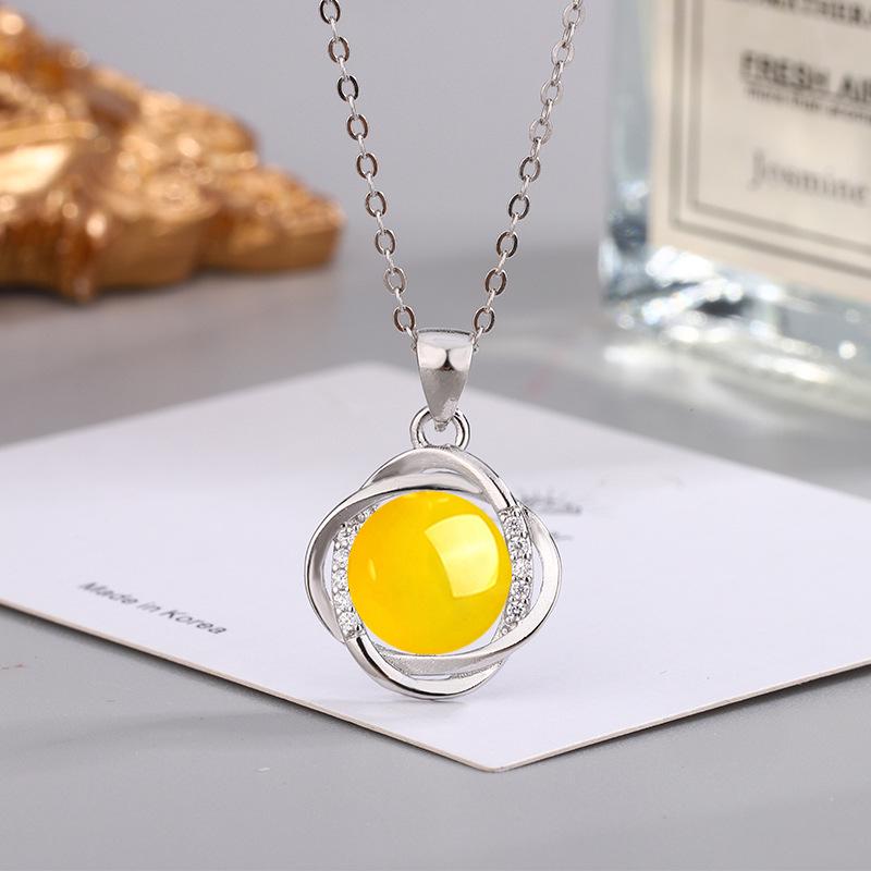 Ethnic Style Zircon & Green Agate Pendant Necklace with Yellow, Red, White Chalcedony for Women
