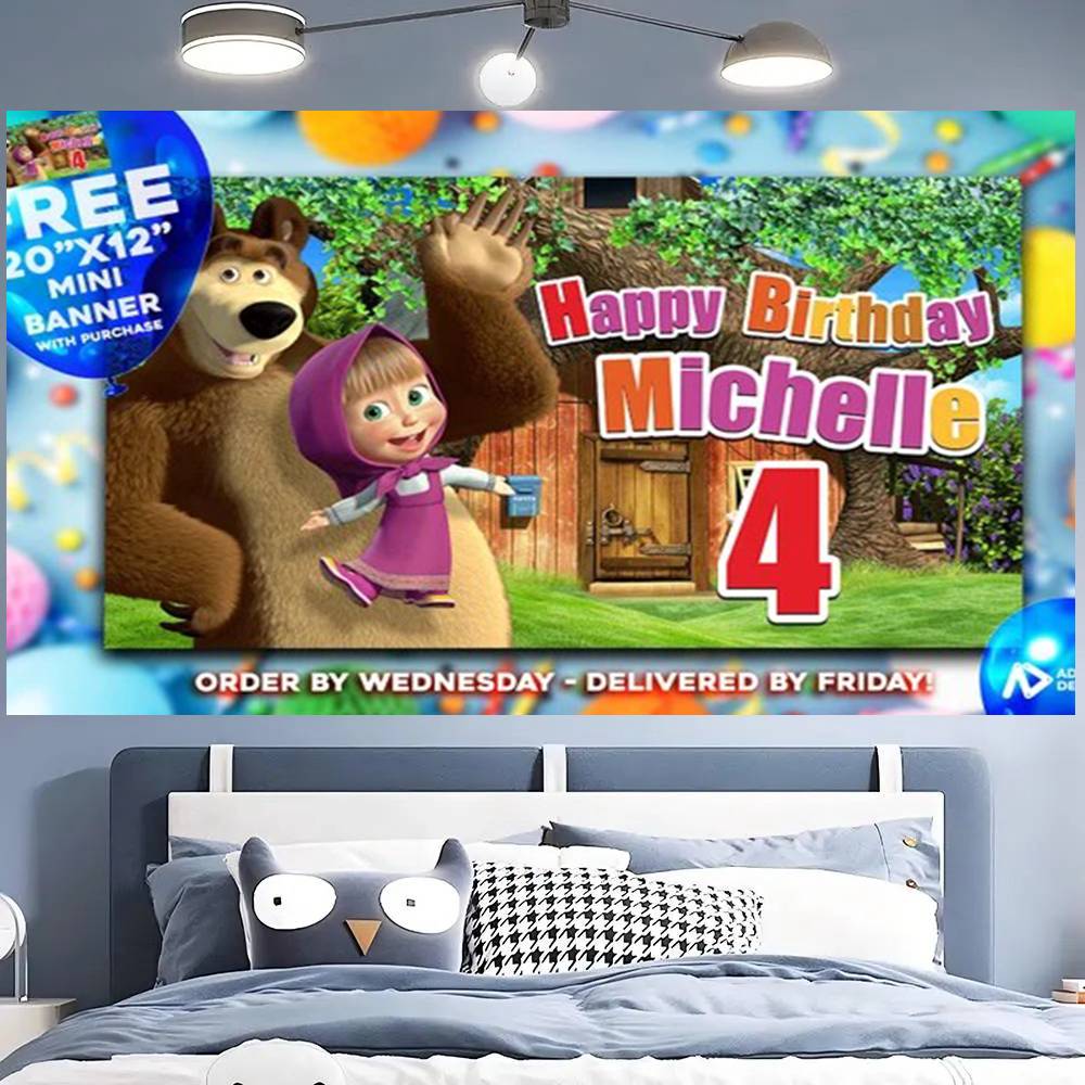 Cartoon M-Masha And The B-Bear Photography Backdrop Summer Beach Background Cloth for Wedding Booth Digital Printed Seamless