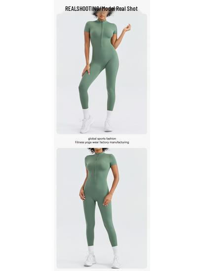 European and American Women's Quick-Dry Nude Jumpsuit: Zipper One-Piece Yoga & Sports Fitness Outerwear