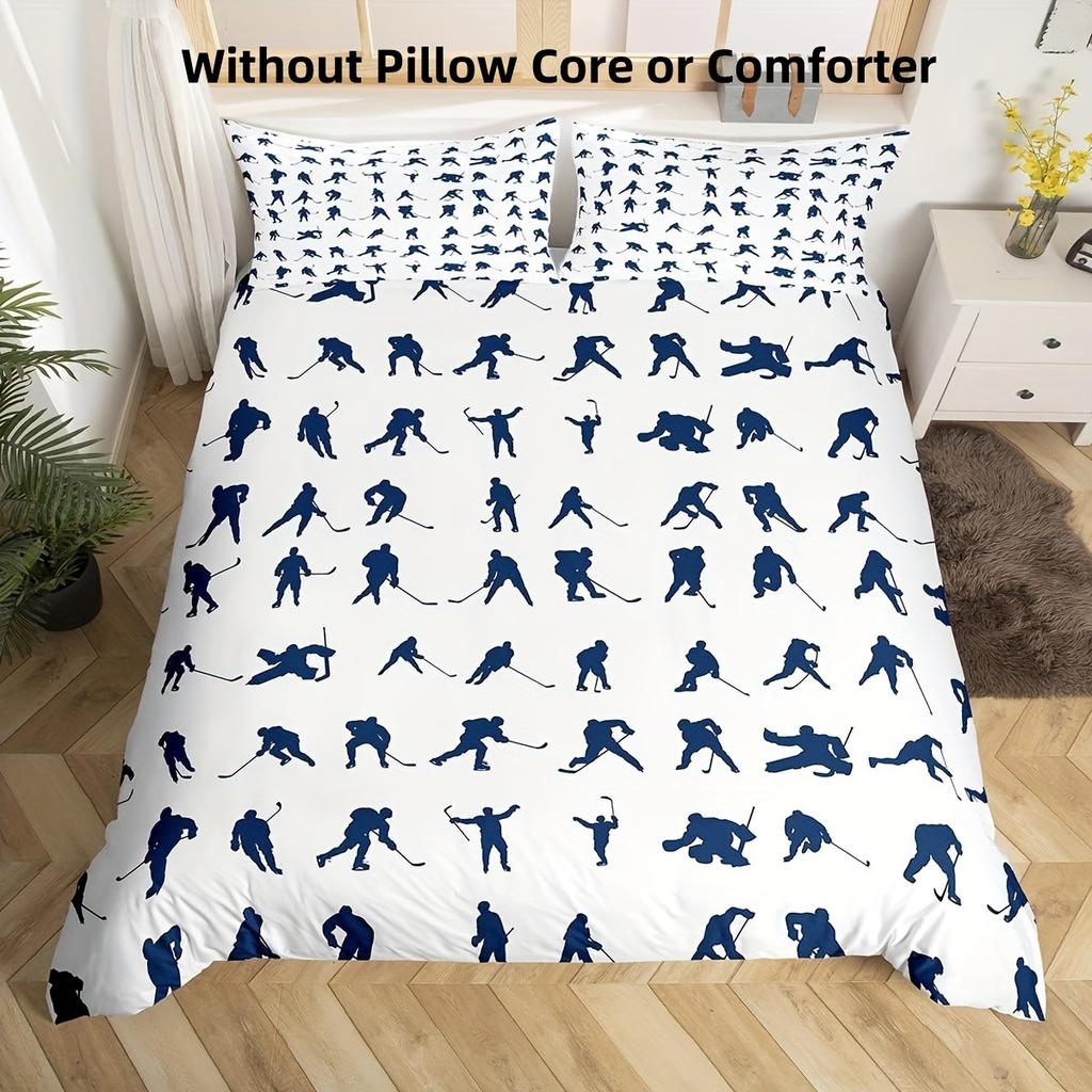 Hockey Sengetøy Sett Ishockey Seng Dynesett Barnas Vintersport Spill Tredelt Sett