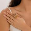 Eleganter Ginkgoblatt-Blumenring für Damen, Vintage-Gold-Fingerring, Keil-Schmuck-Accessoire-Geschenk